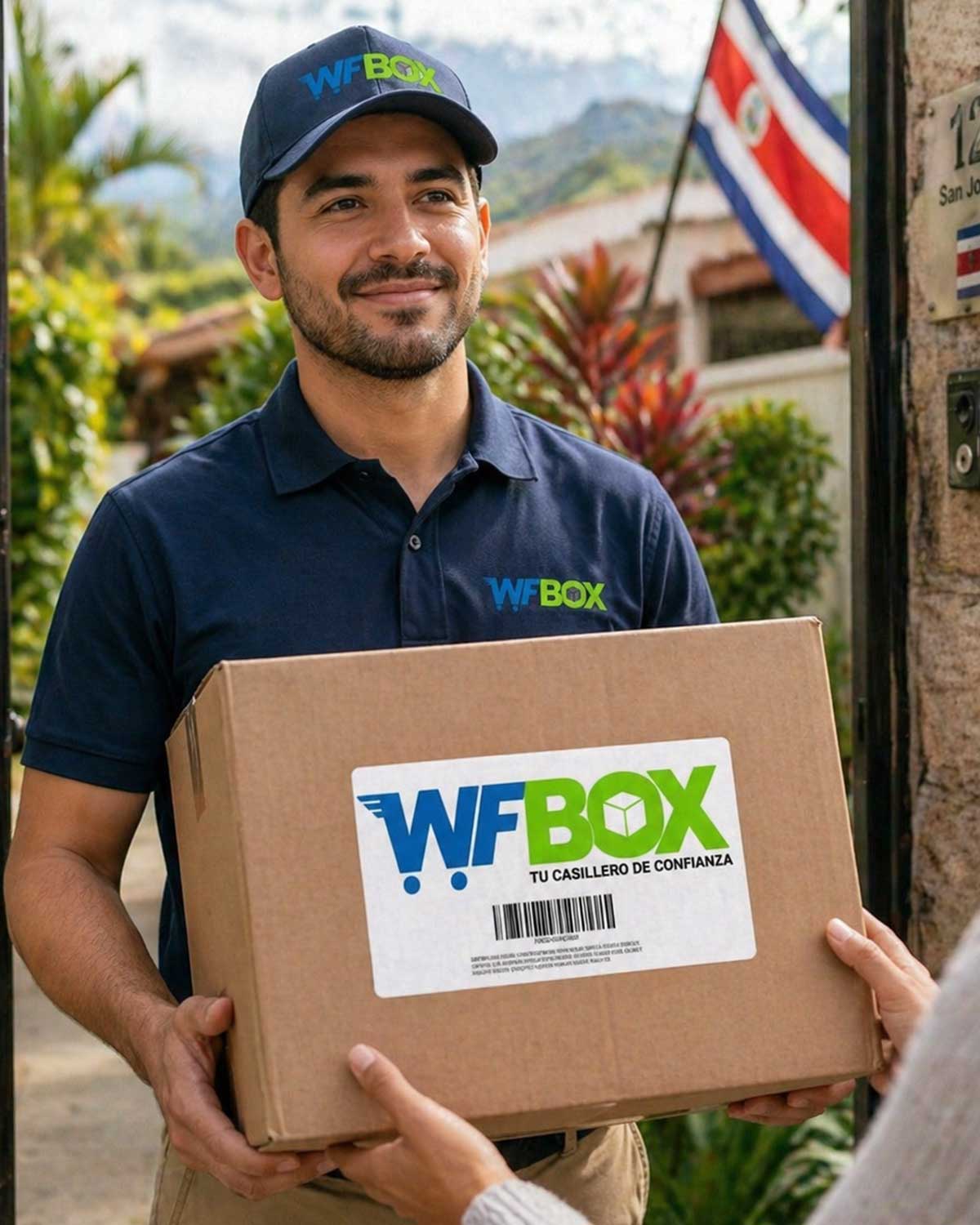 Repartidor de WF Box entregando paquete en Costa Rica